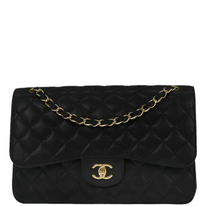 Chanel Black Caviar Skin Jumbo Classic Double Flap Shoulder Bag