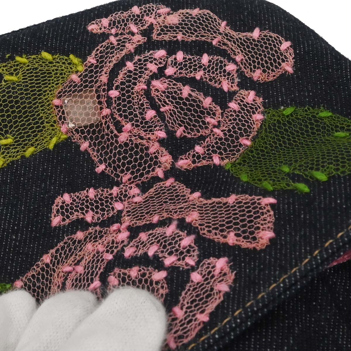 Fendi Navy Denim Floral Baguette Handbag