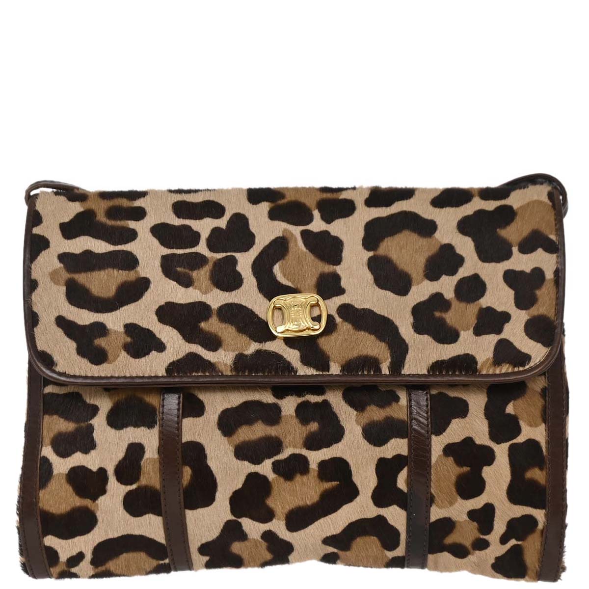Celine Brown Pony Hair Leopard Print Shoulder Bag