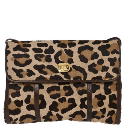 Celine Brown Pony Hair Leopard Print Shoulder Bag