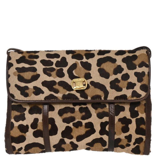 Celine Brown Pony Hair Leopard Print Shoulder Bag