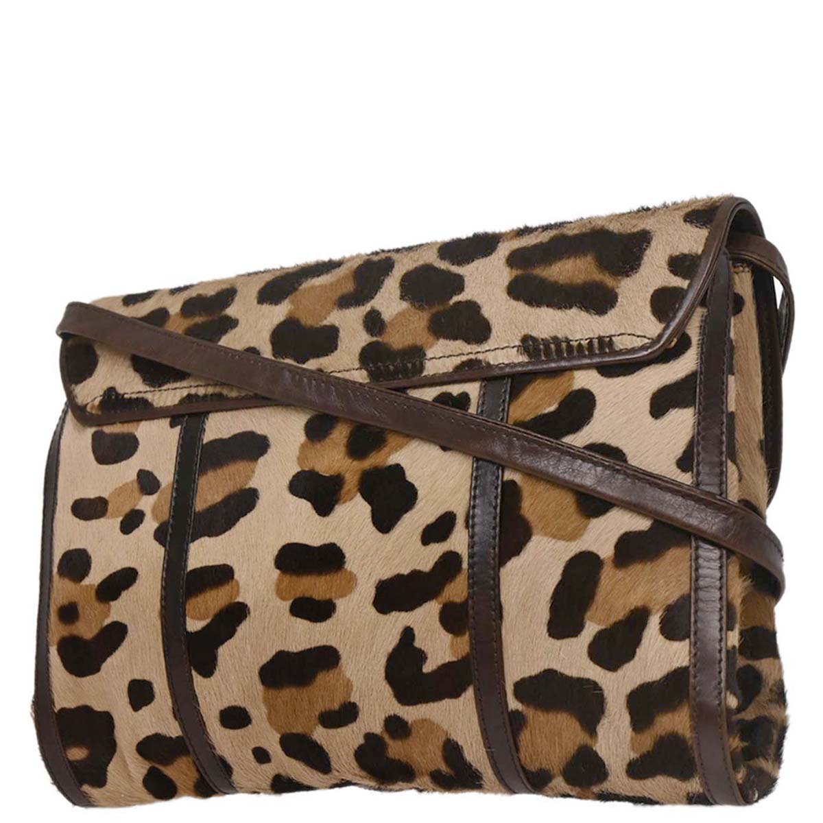 Celine Brown Pony Hair Leopard Print Shoulder Bag