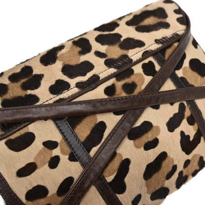 Celine Brown Pony Hair Leopard Print Shoulder Bag
