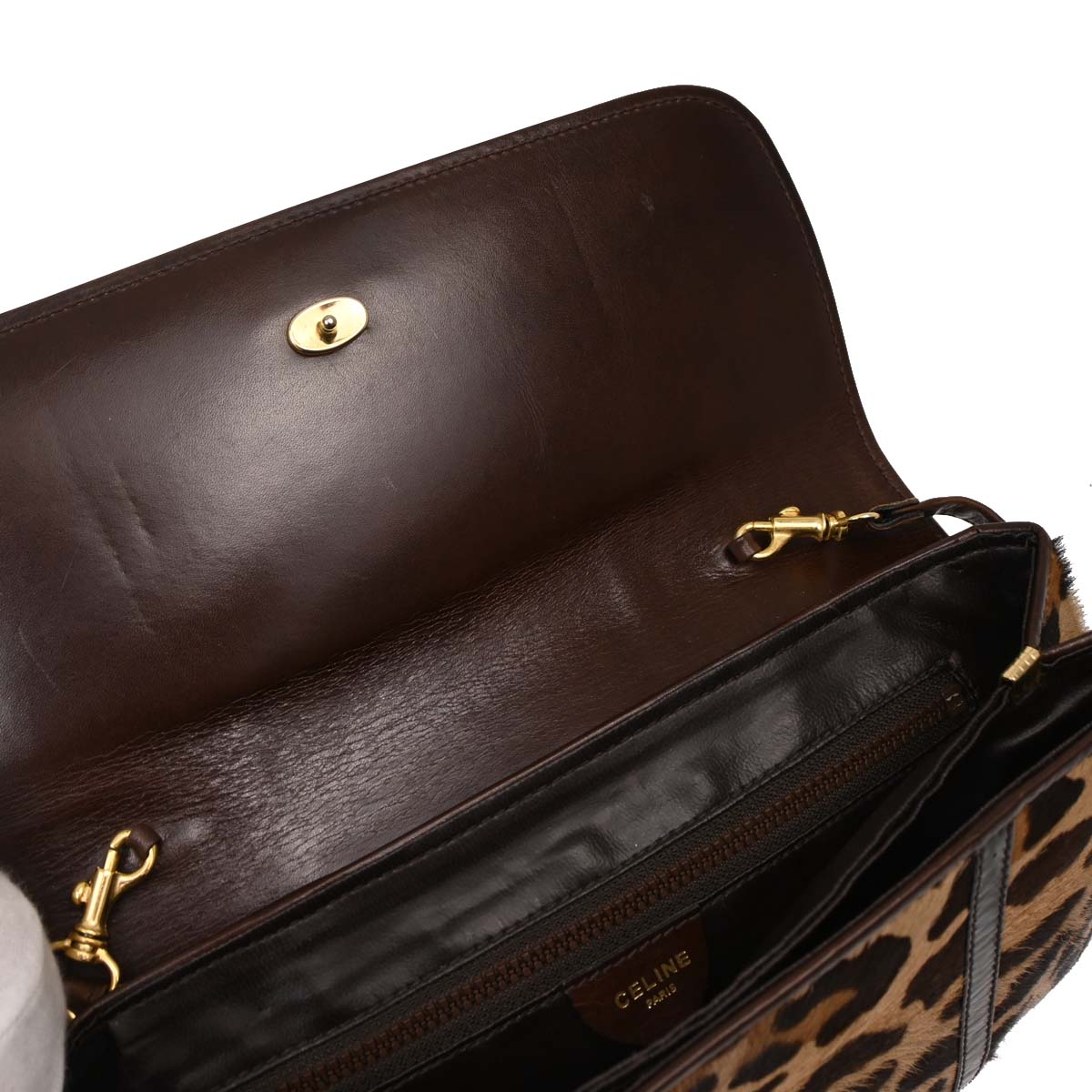 Celine Brown Pony Hair Leopard Print Shoulder Bag