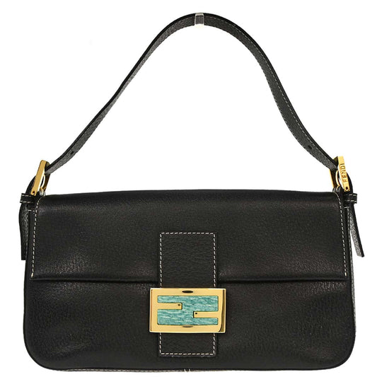 Fendi Black Leather Baguette Handbag