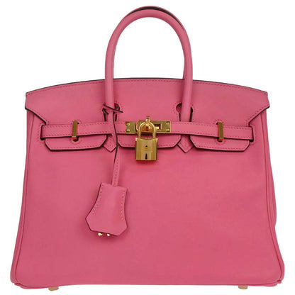 Hermes Rose Azalee Swift Birkin 25 Handbag