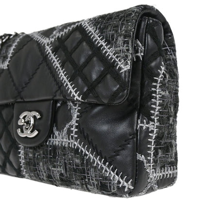 Chanel Black Tweed Lambskin Patchwork Stitch Shoulder Bag