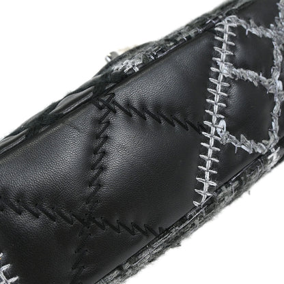 Chanel Black Tweed Lambskin Patchwork Stitch Shoulder Bag