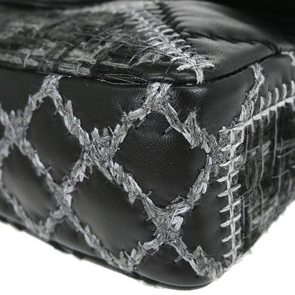 Chanel Black Tweed Lambskin Patchwork Stitch Shoulder Bag