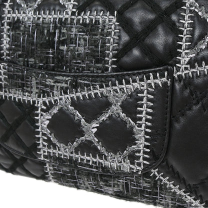 Chanel Black Tweed Lambskin Patchwork Stitch Shoulder Bag