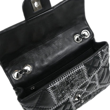 Chanel Black Tweed Lambskin Patchwork Stitch Shoulder Bag