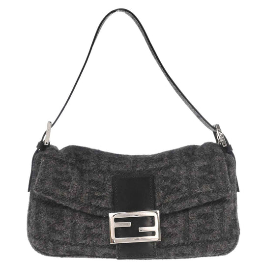 Fendi Black Gray Cashmere Baguette Handbag