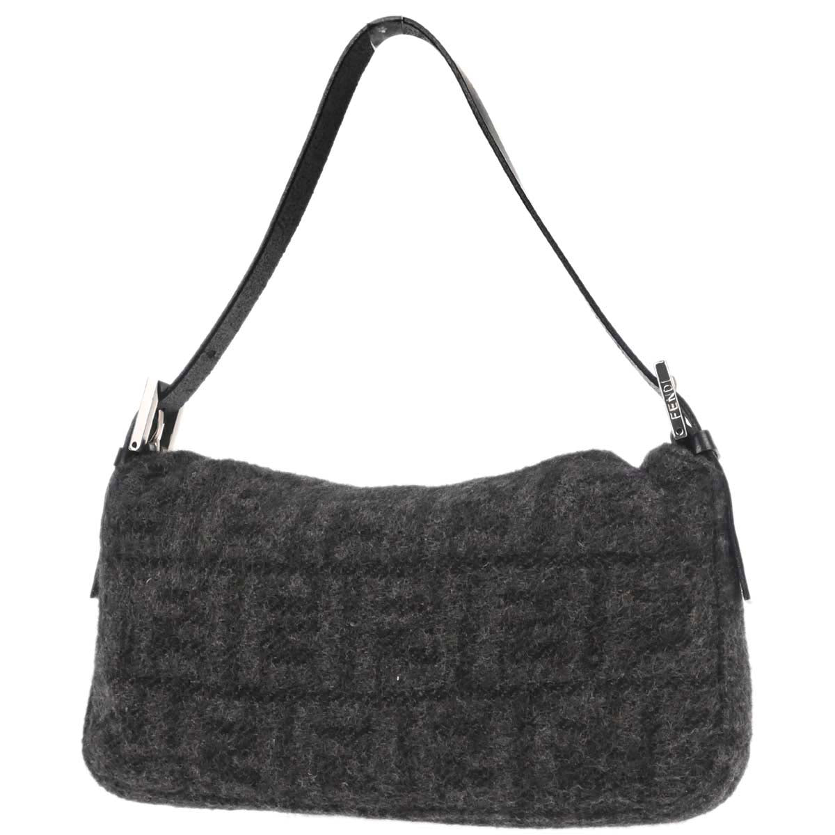 Fendi Black Gray Cashmere Baguette Handbag
