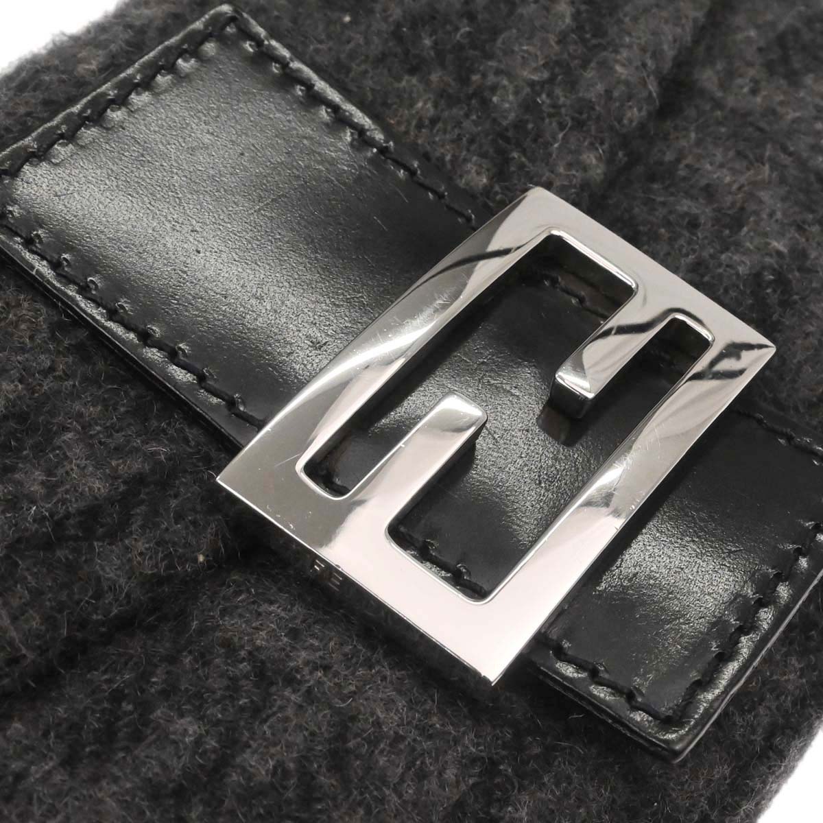 Fendi Black Gray Cashmere Baguette Handbag