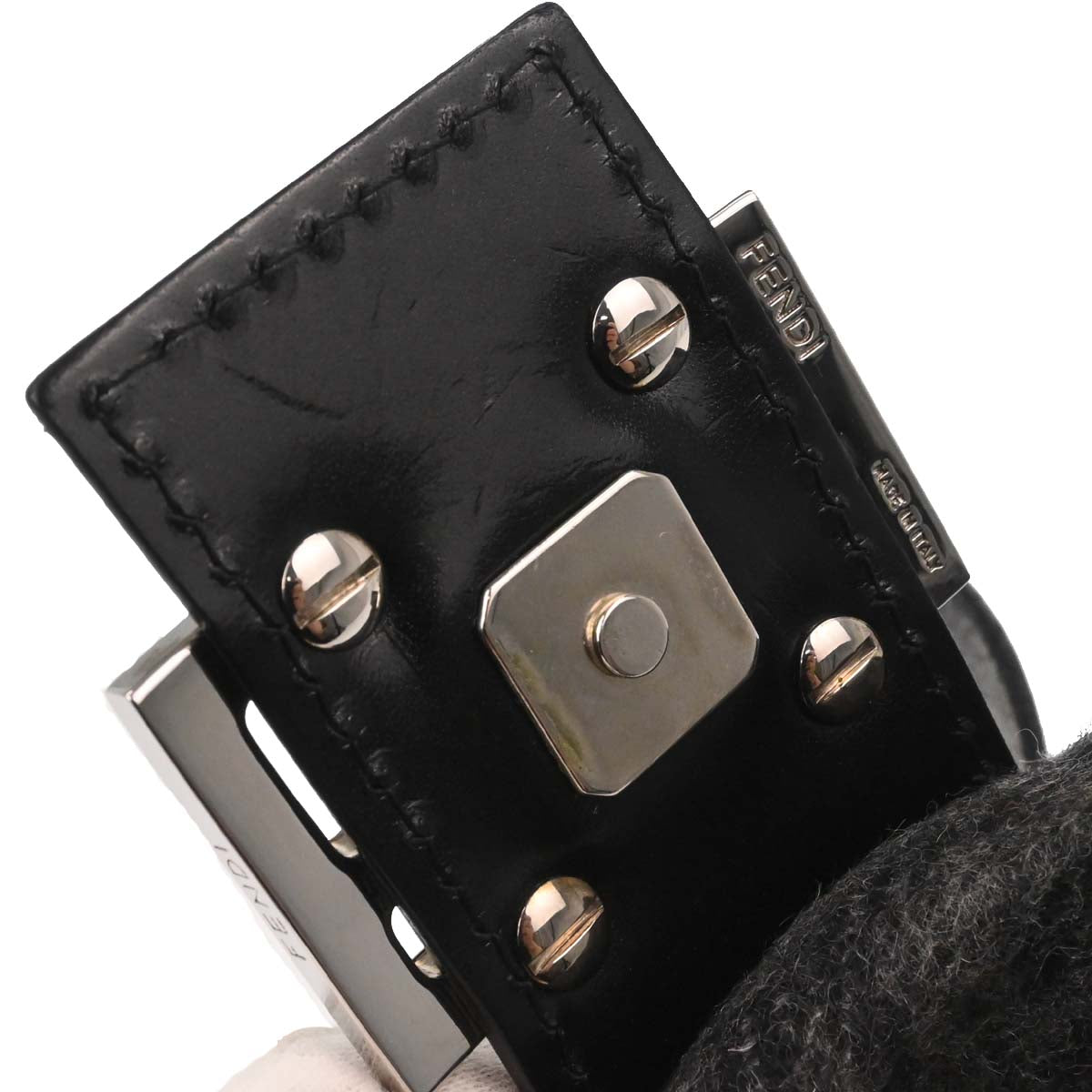 Fendi Black Gray Cashmere Baguette Handbag