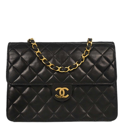 Chanel Black Lambskin Pushlock Small Half Flap Shoulder Bag