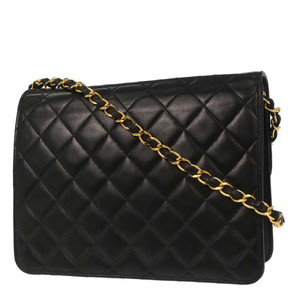 Chanel Black Lambskin Pushlock Small Half Flap Shoulder Bag