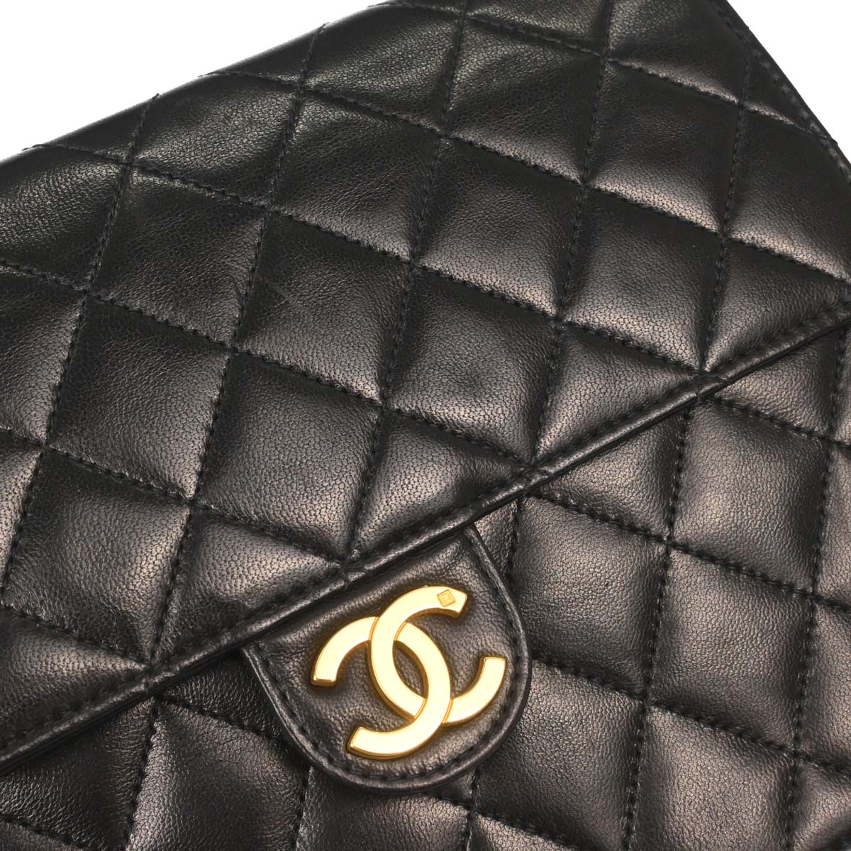 Chanel Black Lambskin Pushlock Small Half Flap Shoulder Bag