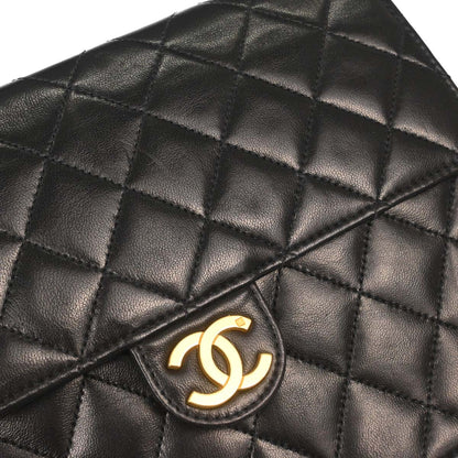Chanel Black Lambskin Pushlock Small Half Flap Shoulder Bag