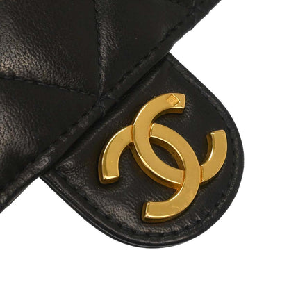 Chanel Black Lambskin Pushlock Small Half Flap Shoulder Bag