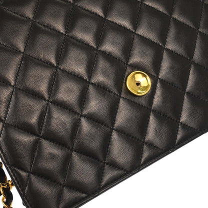 Chanel Black Lambskin Pushlock Small Half Flap Shoulder Bag