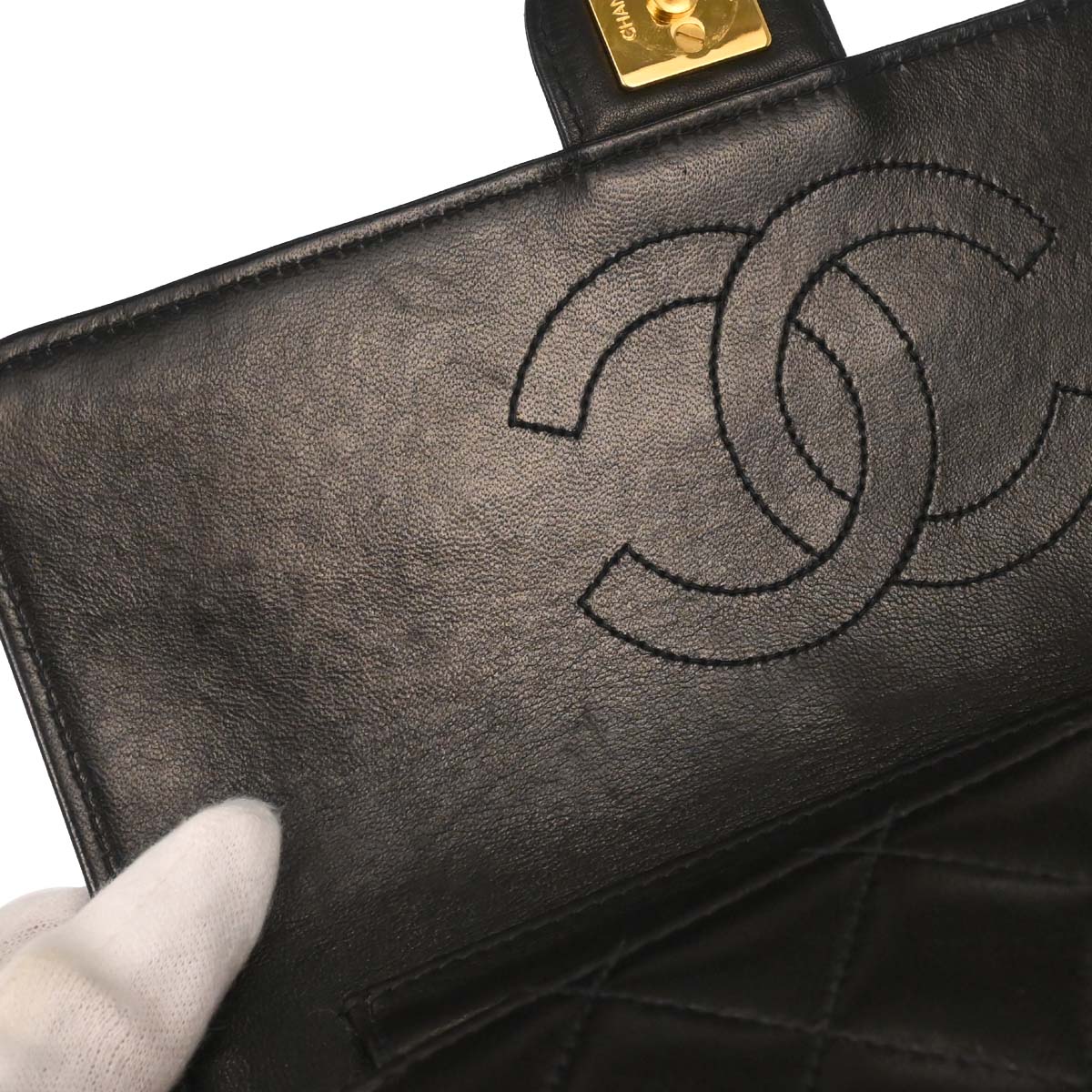 Chanel Black Lambskin Pushlock Small Half Flap Shoulder Bag