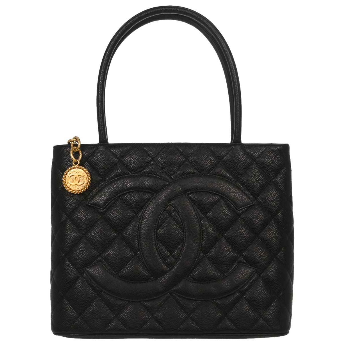 Chanel 2005-2006 Black Caviar Skin Medallion Tote Handbag