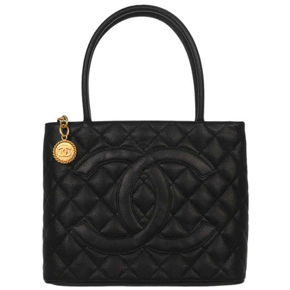 Chanel 2005-2006 Black Caviar Skin Medallion Tote Handbag