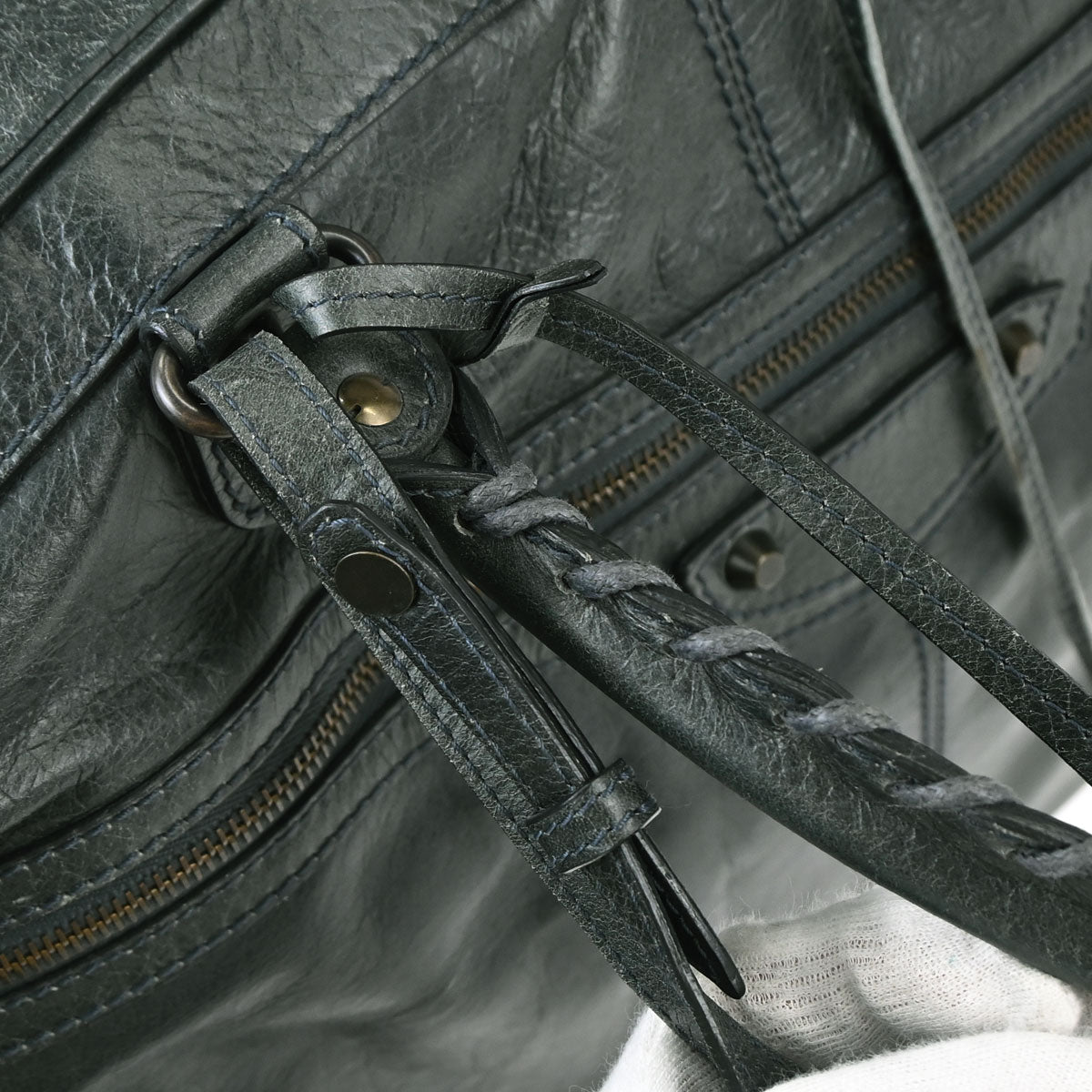 Balenciaga Green Leather Carry-On Luggage 2way Shoulder Handbag