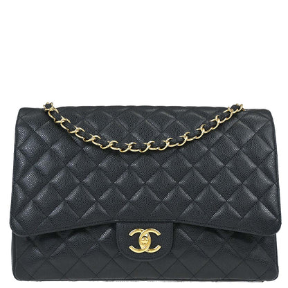 Chanel Black Caviar Skin Maxi Classic Double Flap Shoulder Bag
