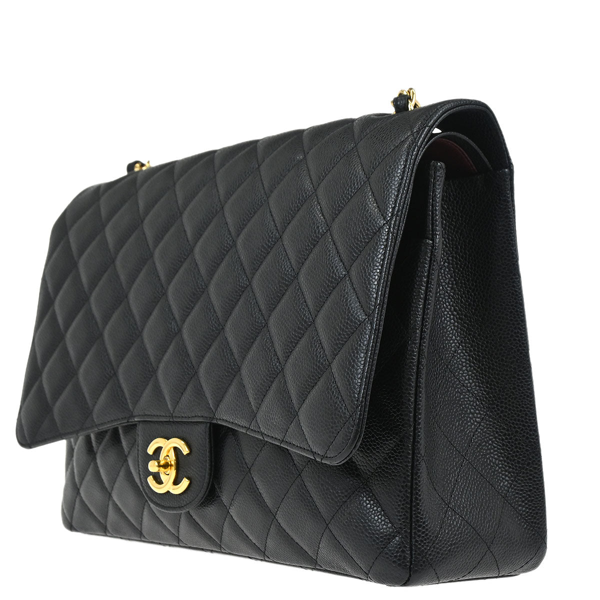 Chanel Black Caviar Skin Maxi Classic Double Flap Shoulder Bag
