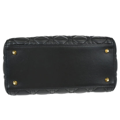Christian Dior Black Lambskin Medium Lady Dior Cannage 2way Shoulder Handbag