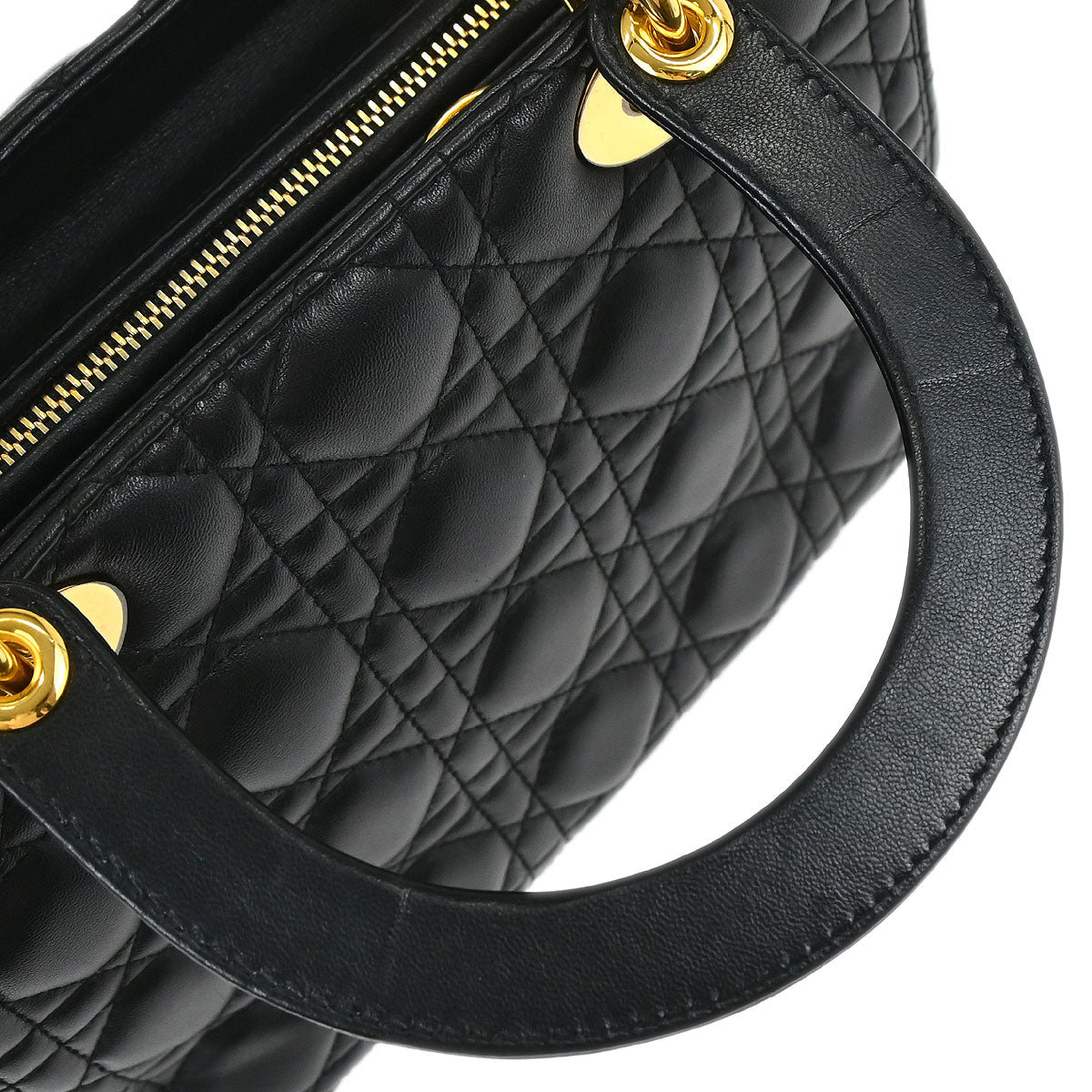 Christian Dior Black Lambskin Medium Lady Dior Cannage 2way Shoulder Handbag