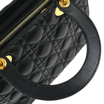 Christian Dior Black Lambskin Medium Lady Dior Cannage 2way Shoulder Handbag