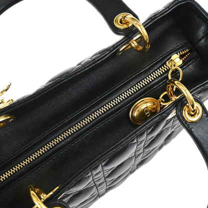 Christian Dior Black Lambskin Medium Lady Dior Cannage 2way Shoulder Handbag
