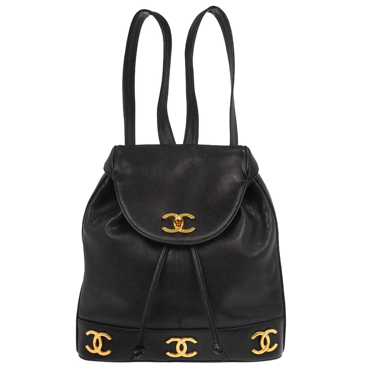 Chanel Black Caviar Skin Triple CC Backpack