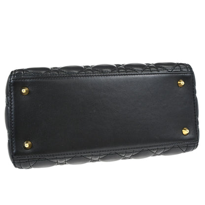 Christian Dior Black Lambskin Medium Lady Dior Cannage 2way Shoulder Handbag