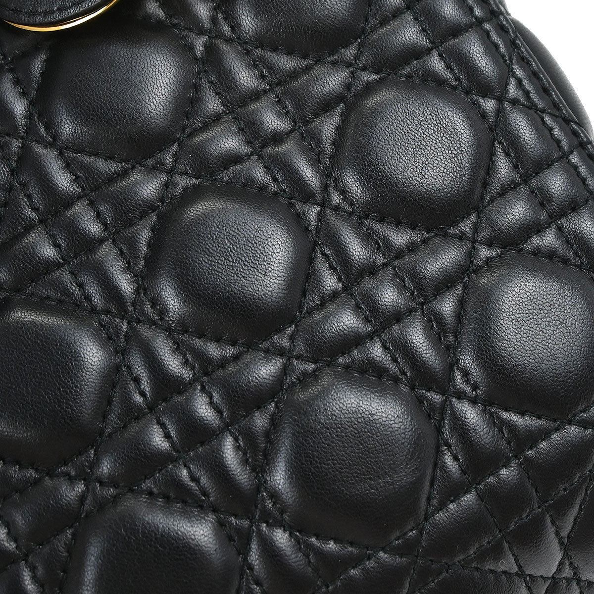 Christian Dior Black Lambskin Medium Lady Dior Cannage 2way Shoulder Handbag