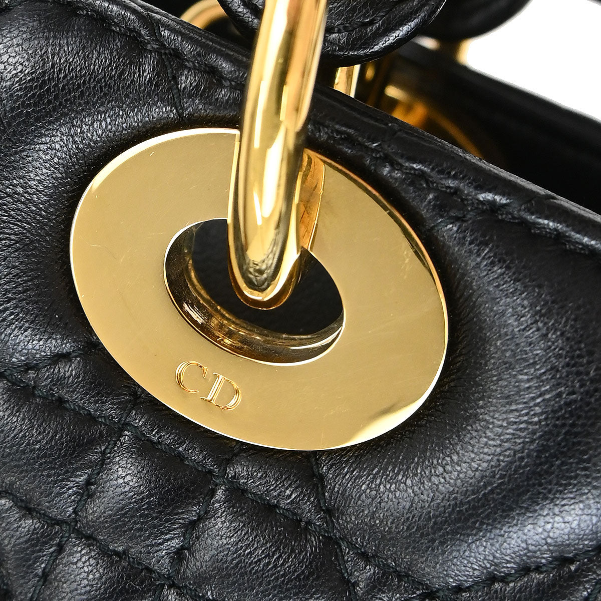 Christian Dior Black Lambskin Medium Lady Dior Cannage 2way Shoulder Handbag