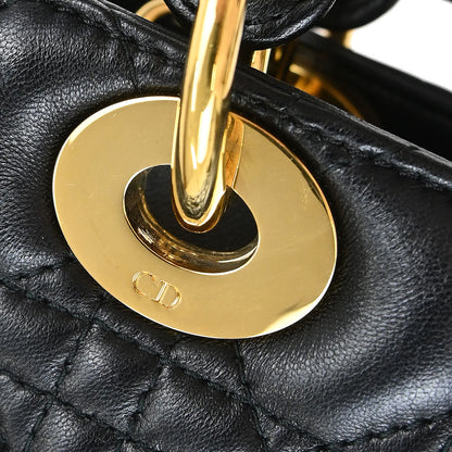 Christian Dior Black Lambskin Medium Lady Dior Cannage 2way Shoulder Handbag