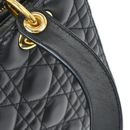 Christian Dior Black Lambskin Medium Lady Dior Cannage 2way Shoulder Handbag