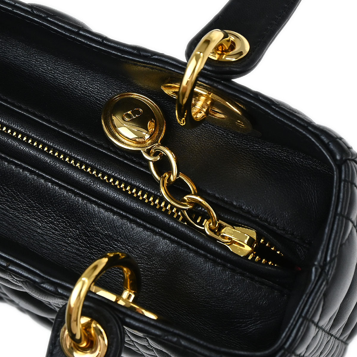 Christian Dior Black Lambskin Medium Lady Dior Cannage 2way Shoulder Handbag
