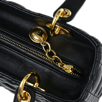 Christian Dior Black Lambskin Medium Lady Dior Cannage 2way Shoulder Handbag