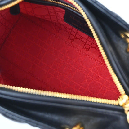 Christian Dior Black Lambskin Medium Lady Dior Cannage 2way Shoulder Handbag