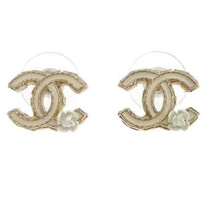 Chanel CC Pierced Earrings White Gold A12A