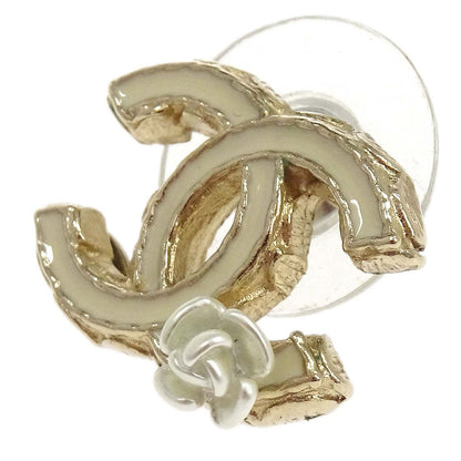 Chanel CC Pierced Earrings White Gold A12A