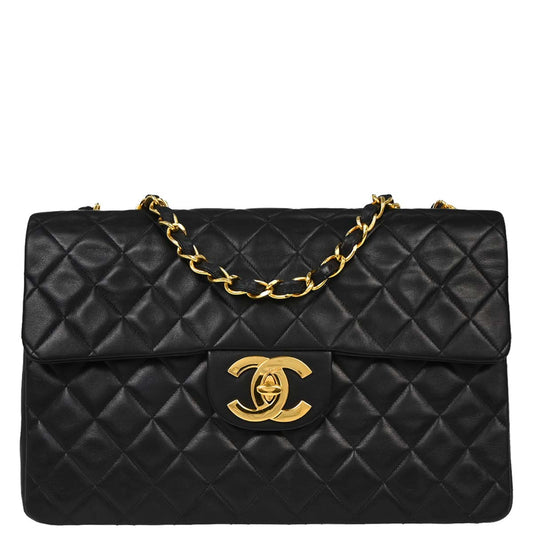 Chanel 1994-1996 Black Lambskin Maxi Classic Flap Shoulder Bag