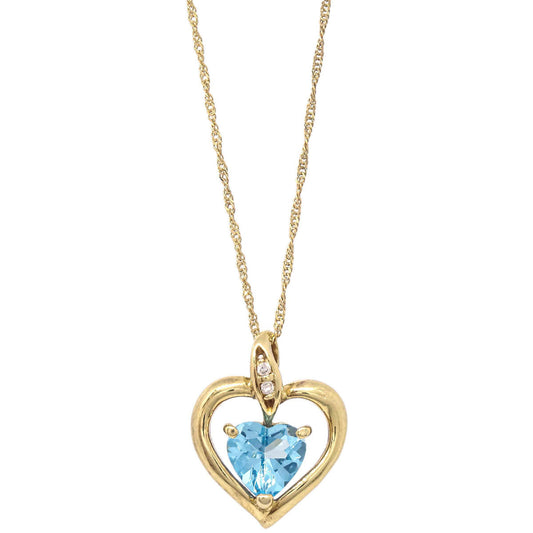 Pendant Necklace 18K Blue Topaz Diamond Gold Jewelry
