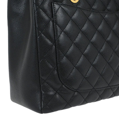 Chanel 2014 Black Caviar Grand Shopping Tote GST Chain Handbag