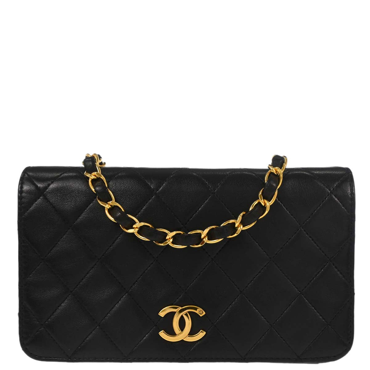 Chanel Black Lambskin Pushlock Mini Full Flap Shoulder Bag